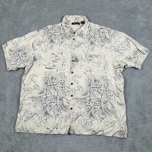 Murano Silk Short Sleeve Button Up Hawaiian Shirt Men’s Size 3XT Gray White